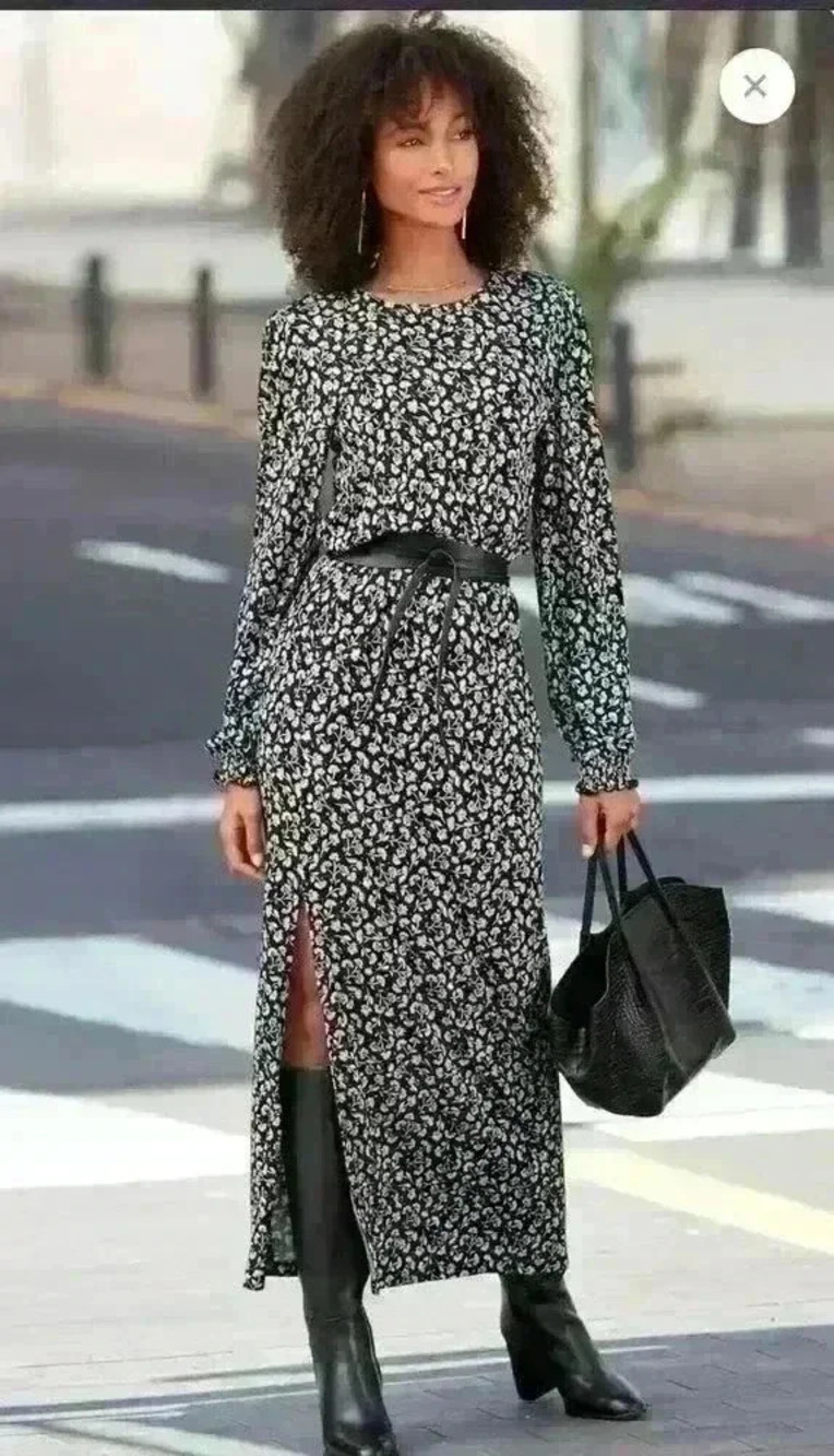 Lascana Women's Floral Print Midi Dress Size 6 Long Sleeve Multicolor - Picture 2 of 13